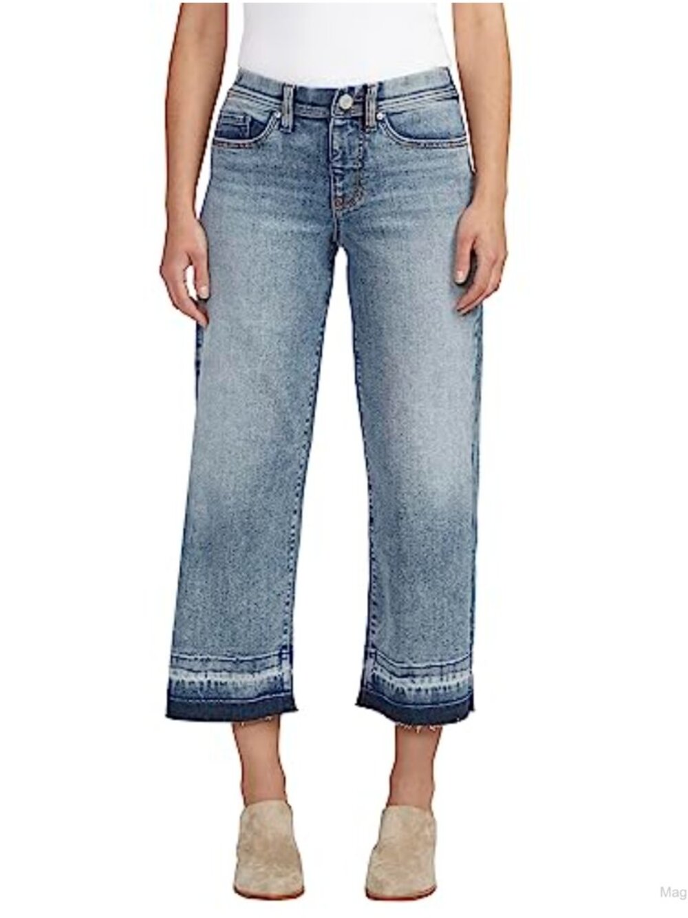 Mid Rise Wide Leg Pull-On Jeans Stretch Denim Ankle Length Casual